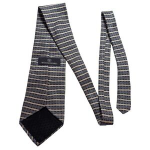 WOODWARD Silk Geometric Striped Necktie Blue Gold Tan Standard Length Business